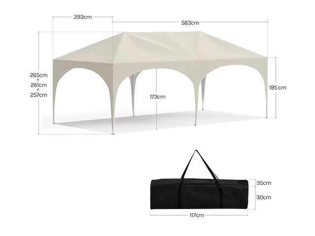 Grote partytent 3x6 meter met zijwanden woltu, antraciet/zwart - afbeelding 2 van  4