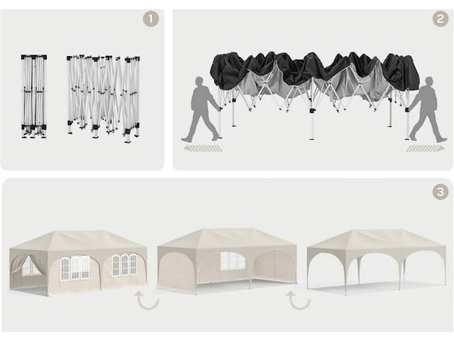 Grote partytent 3x6 meter met zijwanden woltu, antraciet/zwart - afbeelding 3 van  4