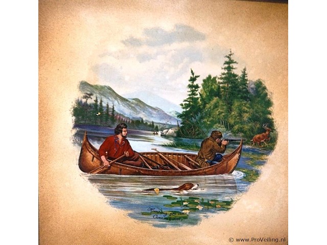 Grote porseleinen tegel in houten lijst - afbeelding 2 van  5