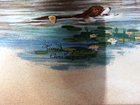 Grote porseleinen tegel in houten lijst - afbeelding 4 van  5