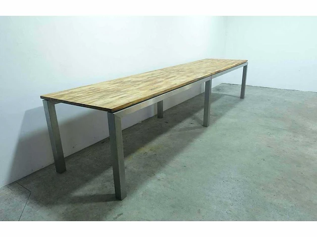 Grote restauranttafel rvs en teak - afbeelding 2 van  5