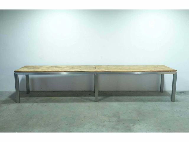 Grote restauranttafel rvs en teak - afbeelding 3 van  5