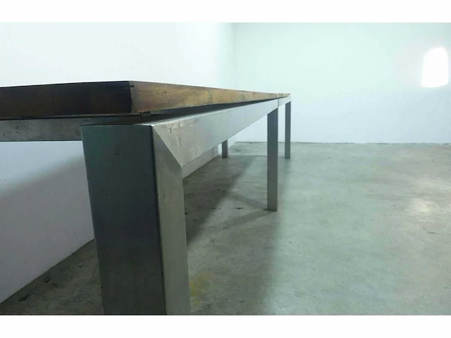 Grote restauranttafel rvs en teak - afbeelding 4 van  5