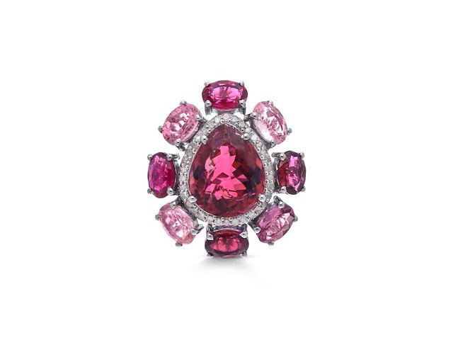 Grote ring met natuurlijke toermalijnen in verschillende roze getinte kleuren - afbeelding 4 van  5