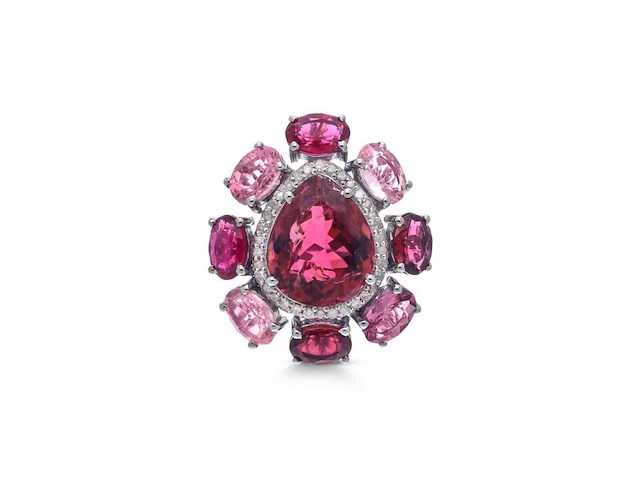 Grote ring met natuurlijke toermalijnen in verschillende roze getinte kleuren - afbeelding 3 van  6