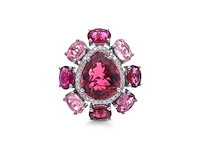 Grote ring met natuurlijke toermalijnen in verschillende roze getinte kleuren - afbeelding 3 van  6