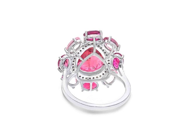 Grote ring met natuurlijke toermalijnen in verschillende roze getinte kleuren - afbeelding 4 van  6