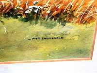 Grote, rustgevende aquarel achter glas in een houten lijst met passe-partout. [1] - afbeelding 2 van  4