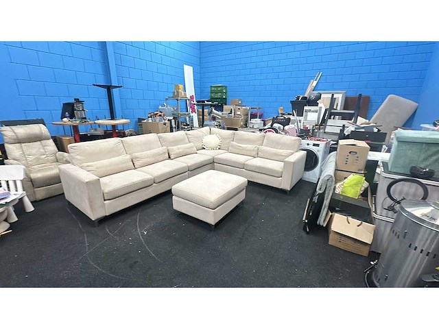 Grote u-bank / l-bank - bankstel - beige - stof - afbeelding 2 van  8