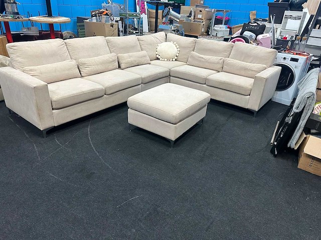 Grote u-bank / l-bank - bankstel - beige - stof - afbeelding 3 van  8