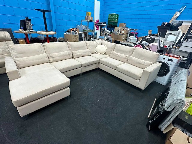 Grote u-bank / l-bank - bankstel - beige - stof - afbeelding 4 van  8