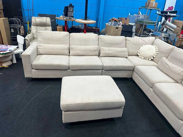 Grote u-bank / l-bank - bankstel - beige - stof - afbeelding 5 van  8