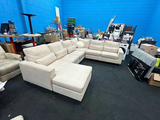 Grote u-bank / l-bank - bankstel - beige - stof - afbeelding 6 van  8