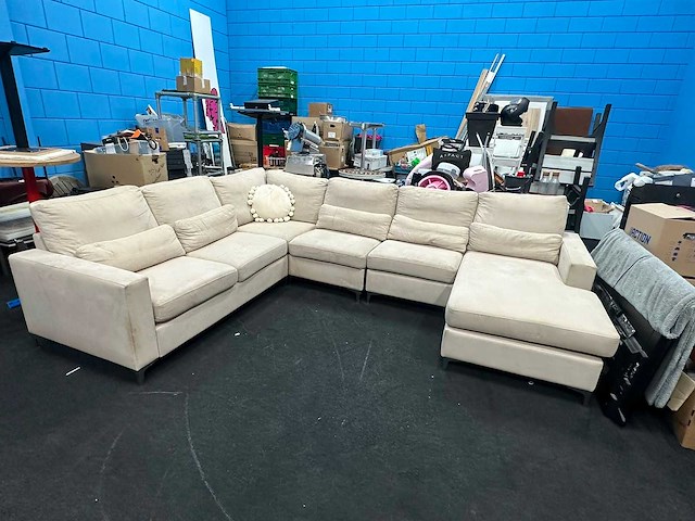 Grote u-bank / l-bank - bankstel - beige - stof - afbeelding 7 van  8