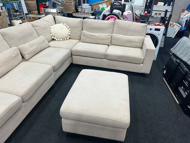 Grote u-bank / l-bank - bankstel - beige - stof - afbeelding 8 van  8