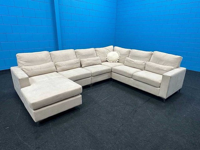 Grote u-bank / l-bank - bankstel - beige - stof - afbeelding 6 van  6
