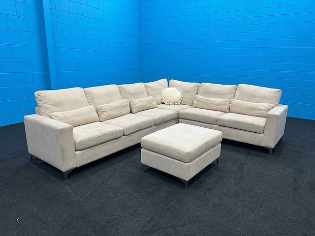 Grote u-bank / l-bank - bankstel - beige - stof - afbeelding 2 van  6