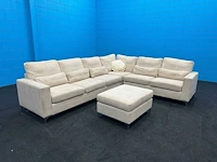 Grote u-bank / l-bank - bankstel - beige - stof - afbeelding 2 van  6
