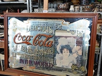 Grote vintage coca-cola reclamespiegel in een houten lijst - afbeelding 2 van  6