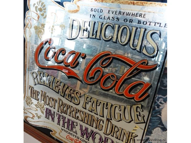 Grote vintage coca-cola reclamespiegel in een houten lijst - afbeelding 5 van  6