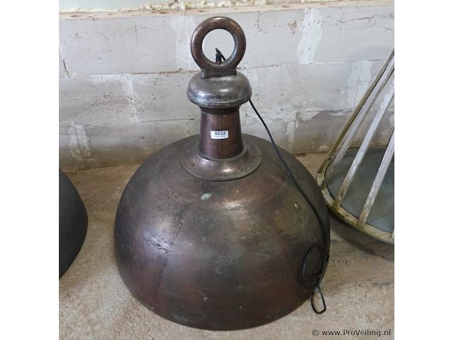 Grote zware industrieel vormgegeven bronzen hanglamp - afbeelding 1 van  5