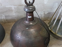 Grote zware industrieel vormgegeven bronzen hanglamp - afbeelding 1 van  5