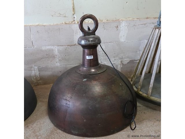 Grote zware industrieel vormgegeven bronzen hanglamp - afbeelding 2 van  5
