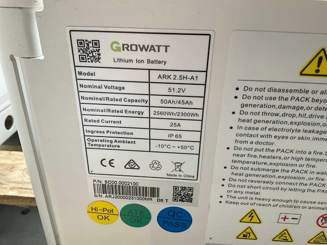 Growatt ark 2.5h-a1 thuis battery systeem - afbeelding 2 van  4