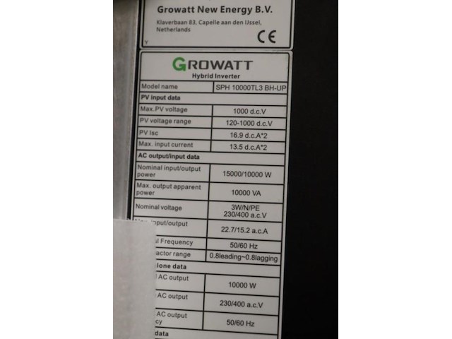 Growatt sph 10000tl3 bh-up hybride omvormer - afbeelding 2 van  2