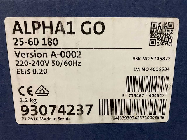 Grundfos alpha1 go 25-60 180 circulatiepomp - afbeelding 2 van  2