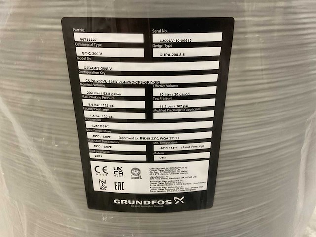 Grundfos gt-c-200v 1.4bar 200l drukvat - afbeelding 3 van  4