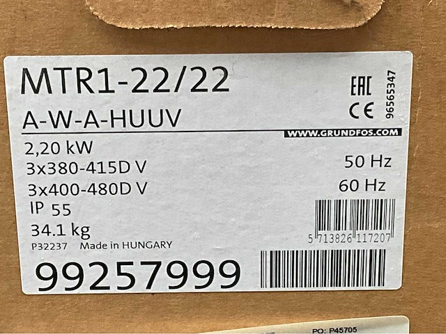 Grundfos mtr1-22/22 a-w-a-huuv verticale meertraps centrifugaalpomp (2x) - afbeelding 3 van  3