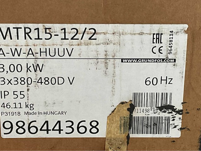 Grundfos mtr15-12/2 a-w-a-huuv verticale meertraps centrifugaal en schroefpomp (6x) - afbeelding 5 van  5