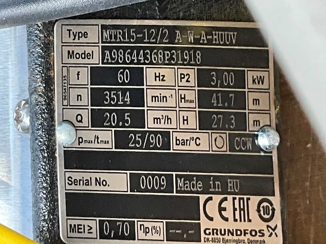Grundfos mtr15-12/2 a-w-a-huuv verticale meertraps centrifugaal en schroefpomp (7x) - afbeelding 3 van  3