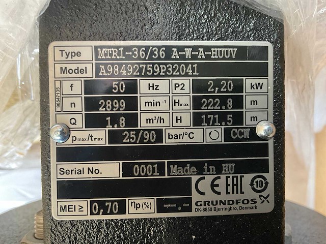 Grundfos mtr3 36/36 a-w-a-huuv verticale meertraps dompelpomp - afbeelding 4 van  5