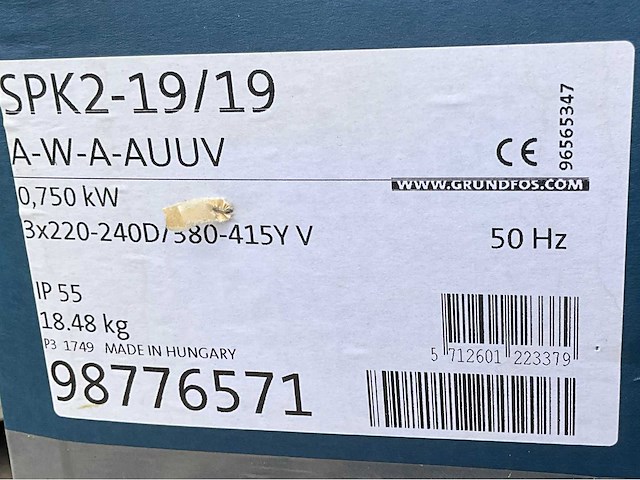 Grundfos spk2-19/19 a-w-a-auuv verticale meertraps centrifugaalpomp (6x) - afbeelding 2 van  2