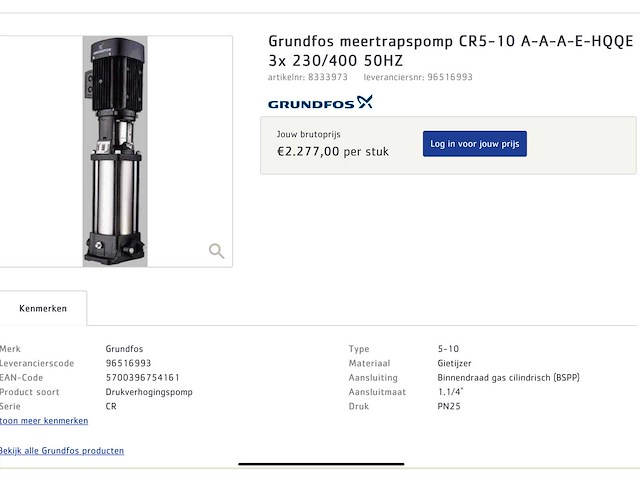 Grundfoss cr5-10 centrifugaalpomp 3x220-240d/380 - afbeelding 4 van  5