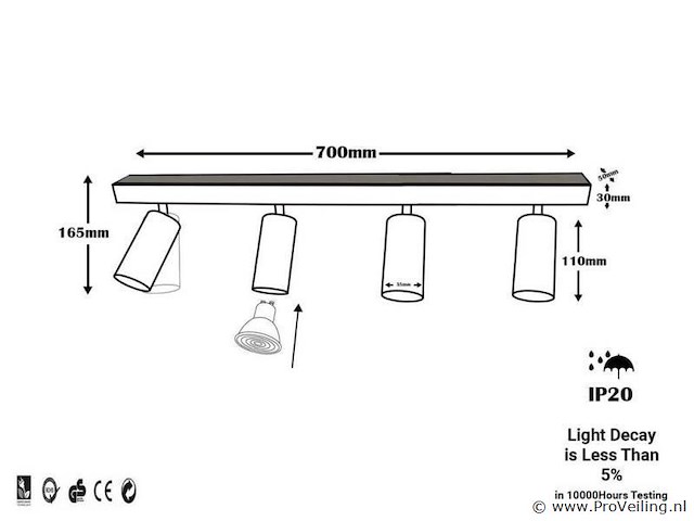 Gu10 opbouwspot armatuur - 4 draaibaar spots( x6) - afbeelding 5 van  5