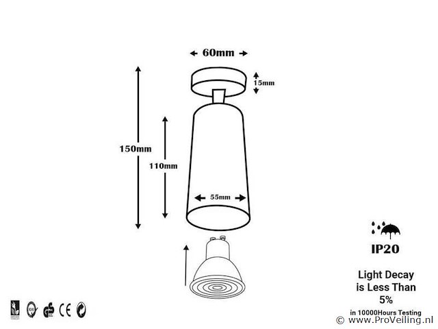 Gu10 opbouwspot armatuur draaibaar – zwart (12x) - afbeelding 5 van  5