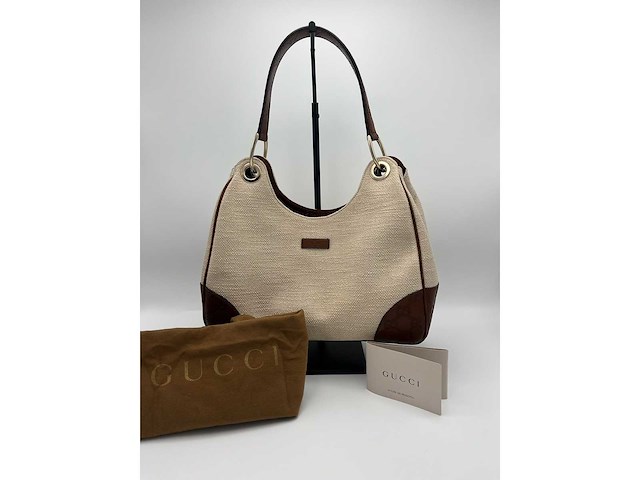 Gucci - canvas & leather shoulder bag - handtas - op echtheid geconroleerd - designer - afbeelding 4 van  11
