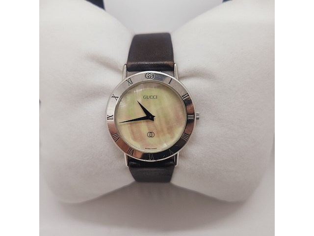 Gucci 3000sm massief 925 zilveren horloge met parelmoer wijzerplaat - afbeelding 6 van  9