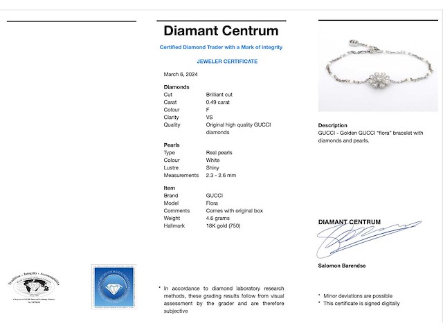 Gucci flora witgouden armband met diamanten en parels - afbeelding 3 van  9