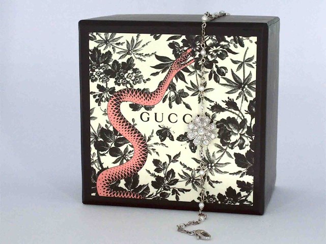 Gucci flora witgouden armband met diamanten en parels - afbeelding 9 van  9
