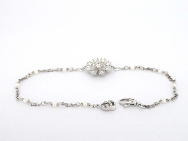 Gucci "flora" witgouden armband met diamanten en parels - afbeelding 4 van  10