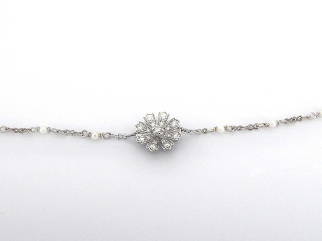 Gucci "flora" witgouden armband met diamanten en parels - afbeelding 7 van  10