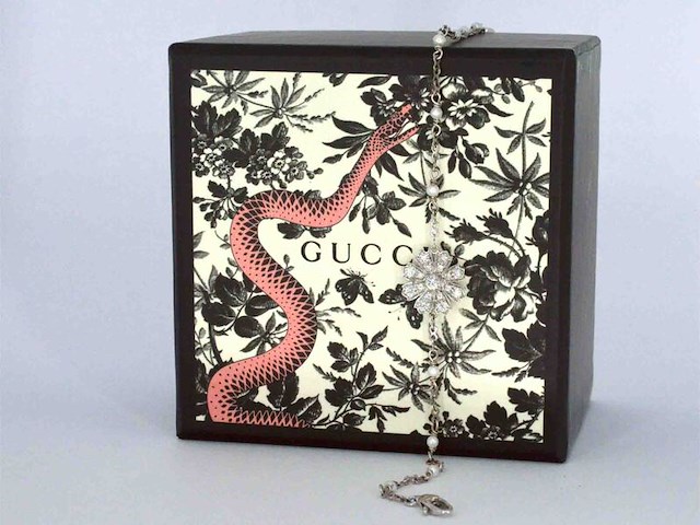 Gucci "flora" witgouden armband met diamanten en parels - afbeelding 9 van  10