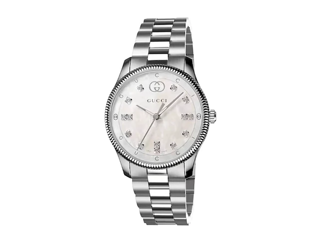 Gucci g-timeless parelmoer dameshorloge met diamanten accenten - afbeelding 1 van  6