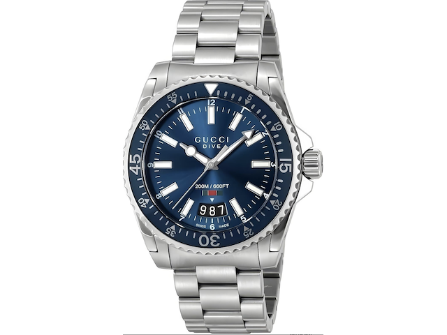 Gucci ya136311, gucci, ya136311 blue dive watch, grijs / chroom - afbeelding 1 van  2