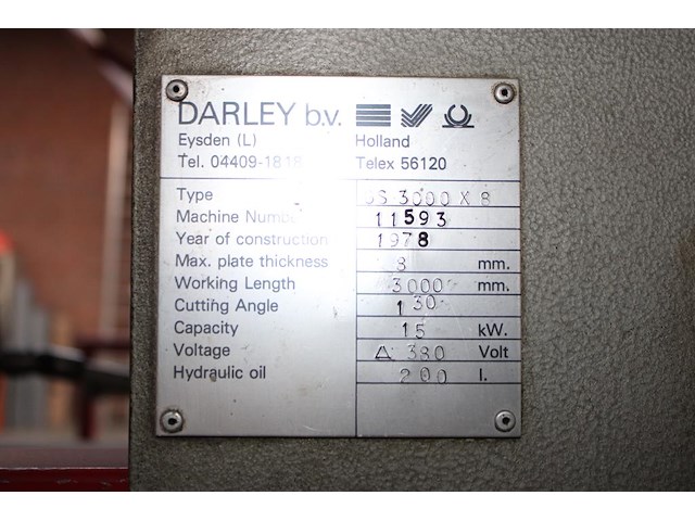 Guillotineschaar darley gs3000. bouwjaar 1978. werklengte 3 meter. - afbeelding 7 van  7