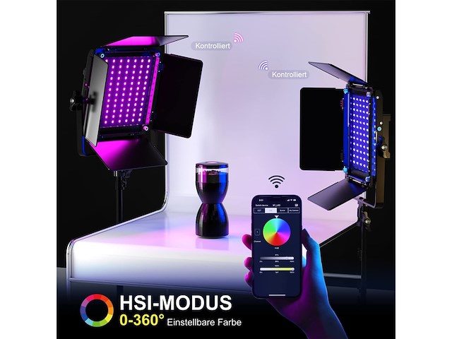 Gvm led-videolamp met statief, app-bediening, 800d rgb, videolicht, dimbaar - afbeelding 4 van  5